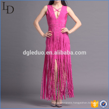 Europe fashion summer sleeveless women deep v neck tassels long dress